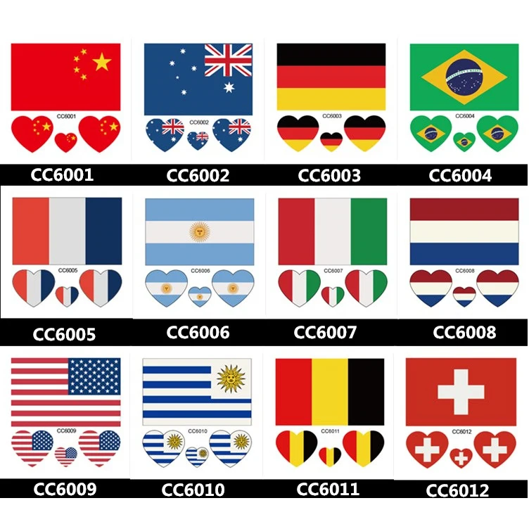 Waterproof National Flag Sticker Tattoo Stickers 50 Countries Various Decoration 