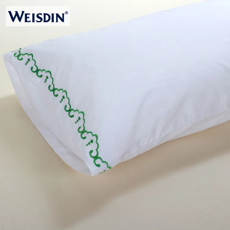 Китай поставщиков вышивка наволочка 300 нить ткань сатин белый отель custom