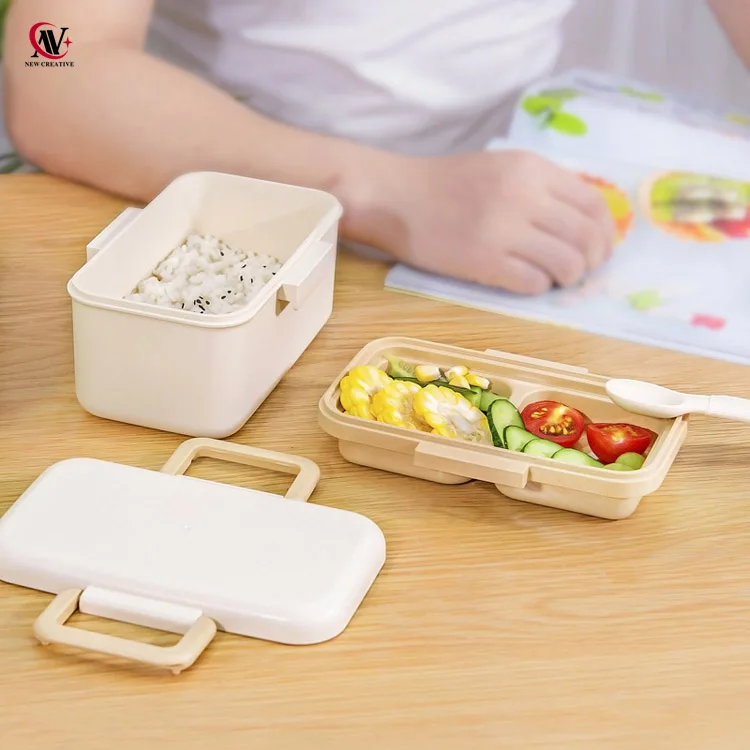 Source eco friendly rectangle 2 layer kids bamboo fiber lunch box