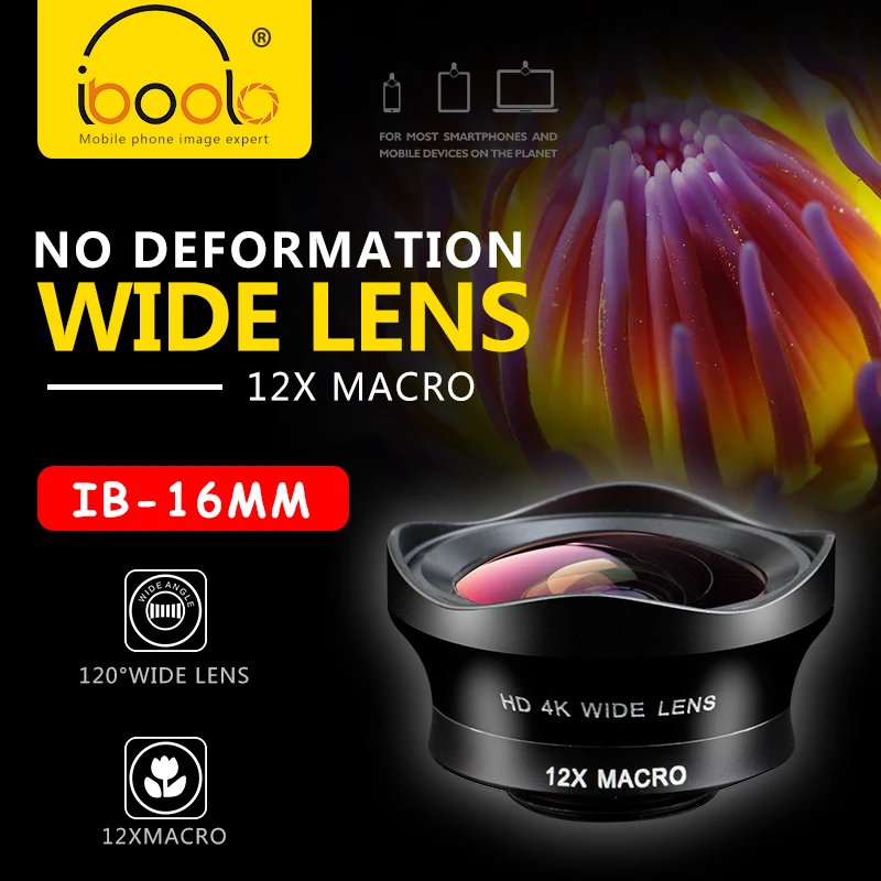 Iboolo Brand 16MM Factory Wholeselling Wide Angle Macro PRO  Mobile Camera Lens with Universal Clip
