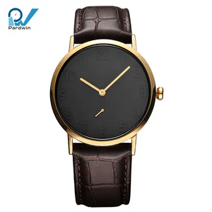 Luxurious Vintage Fashion Wristwatch Minimal Look Custom Logo Leather Strap Stainless Steel Case Sapphire Crystal Dial 5BAR