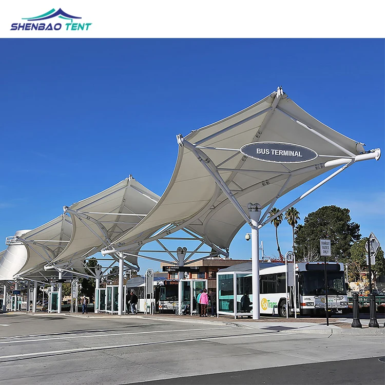 PVDF Tensile Membrane Structure Shades for Bus Station and Car Parking