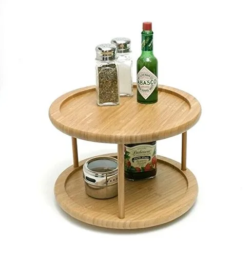 2 Tier Bamboo Lazy Susan Turantable - 10 in Spinning Spice Rack Pantry Cabinet Kitchen Storage Turntable for Spices, Condiments