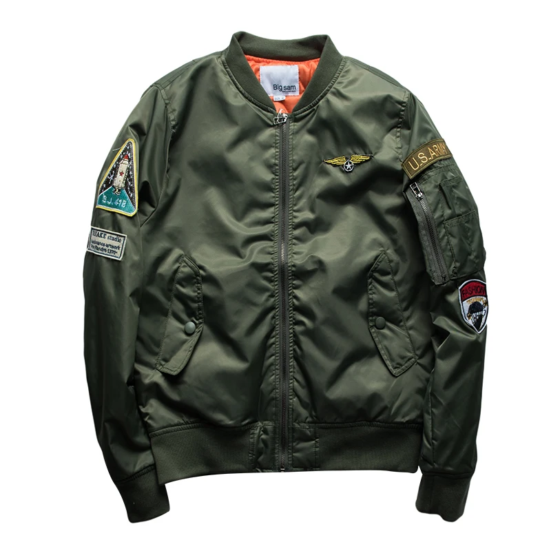 army green bomber jacket with patches