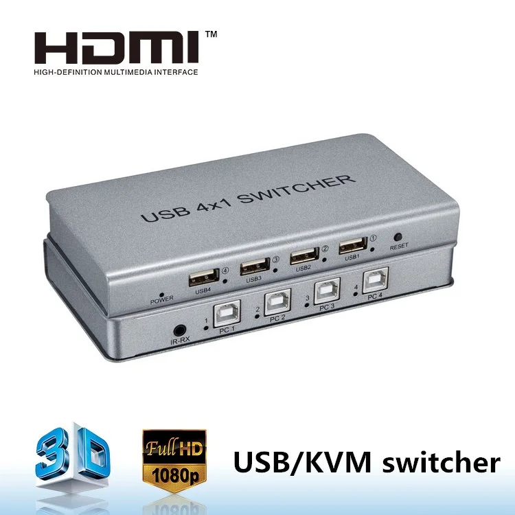 KVM Switch HDMI 4 Port Support Wireless Keyboard and Mouse No Power Require Auto Scan Switching 4 USB Hub UHD 4K@60Hz 