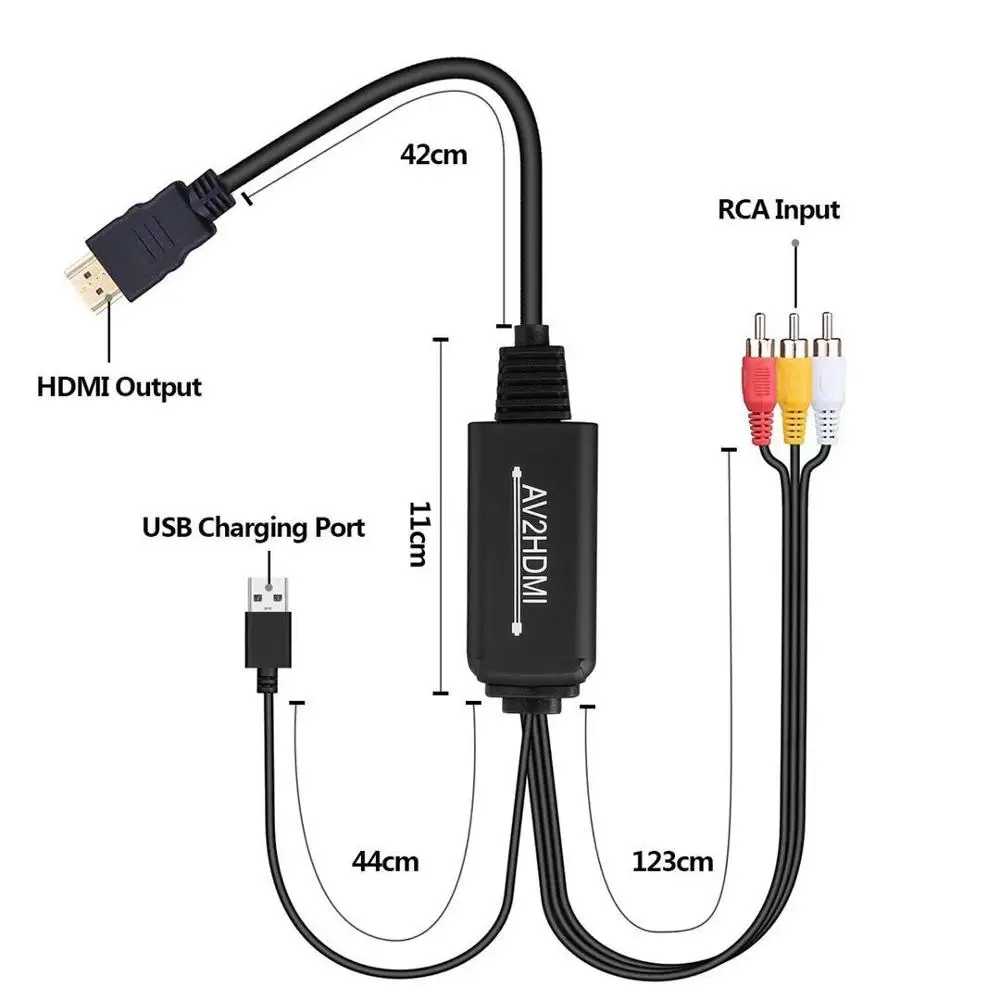 RCA CVBS AV to HDMI Male to Male Cable 6ft 1.8m HD 1080P for PC Laptop Projector HDTV
