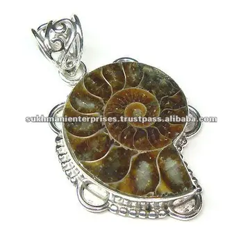 925 sterling silver ammonite fossil pendant