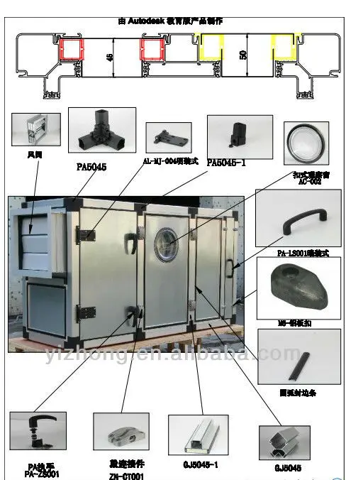 AHU Cabinet Accessories air Handling Unit Spare Parts Handle Hinge Viewport  Corner for Hvac System Equipment Use and Replace