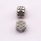 Pave Charm Charms Silver Plated Mirco Pave Clear Zircon Hexagon Shape Charm With Beads