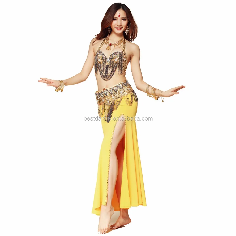 NEW Performance Belly Dance Costume Outfit Set Bra Top Belt Hip Scarf Bollywood 