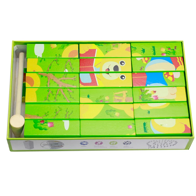 Деревянные блоки, игра для укладки, головоломка, игрушка, 2 в 1 игровой набор
