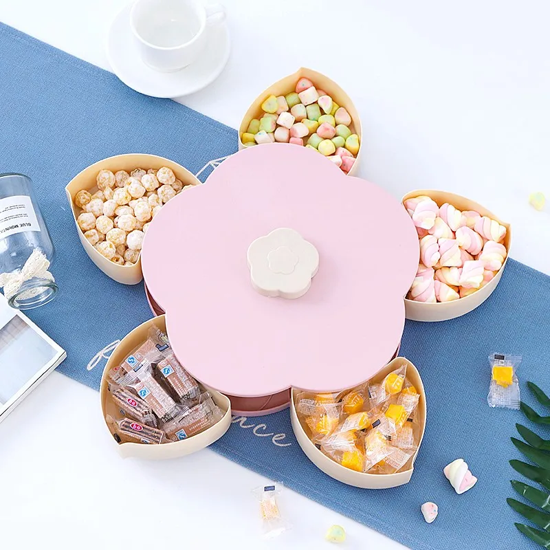 Double Layer Petal Rotating Melon Fruit Plate Shaking Sound Snack Plate Creative Storage Plate