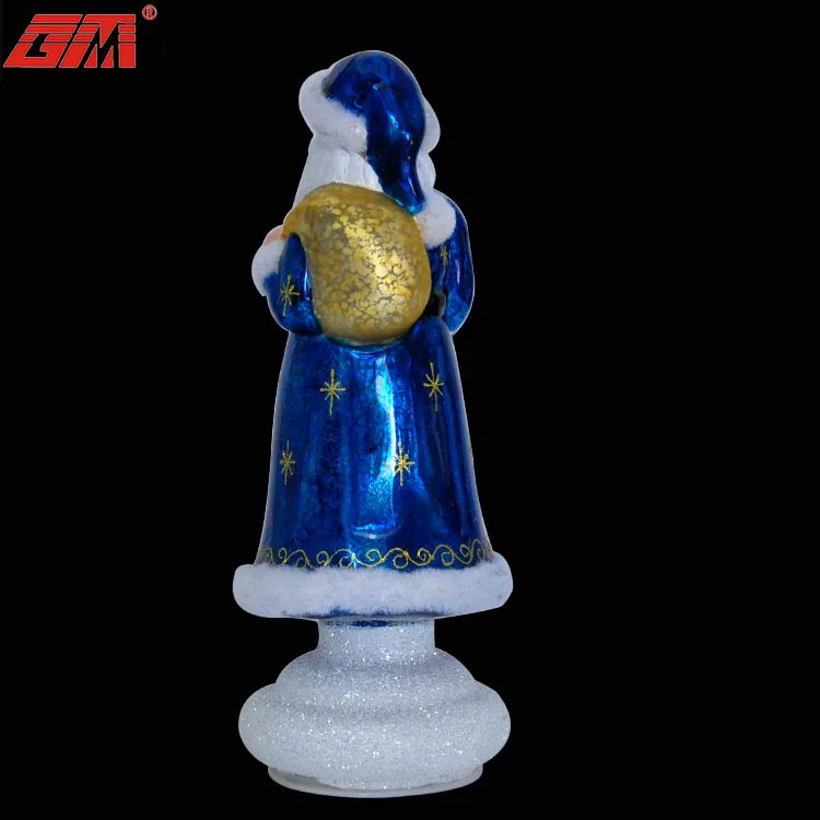 Factory Wholesale Handmade Blowing Santa Claus Glass Figurine Glass Art Ornament With LED Lights manufacture