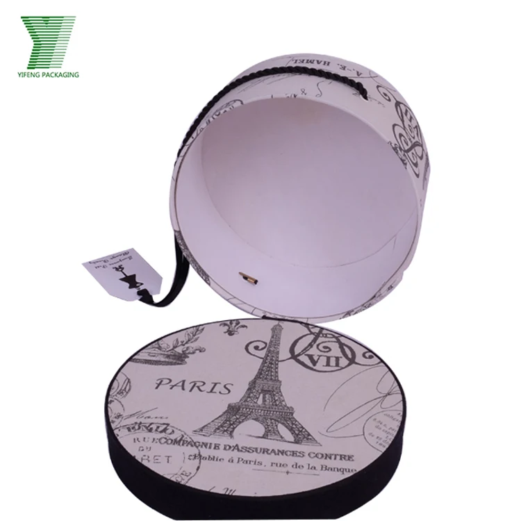 Wholesale Custom Cardboard Eiffel Tower Printing Paper Box Tube Round Packing Gift Boxes with Hand Taps Black