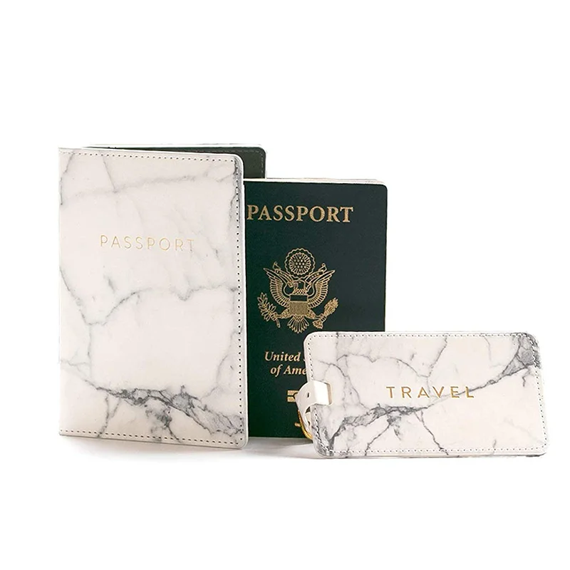 Customized Travel Gift Marble Personalized Leather RFID Passport Holder Cover 