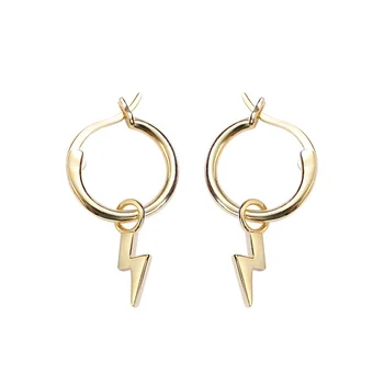 Dainty 18K gold lightning bolt earrings 925 Sterling Silver Hoop Earrings Women