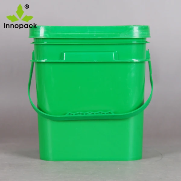10L Green square Plastic Pail with Lid Washing Powder Bucket PP Plastic Container