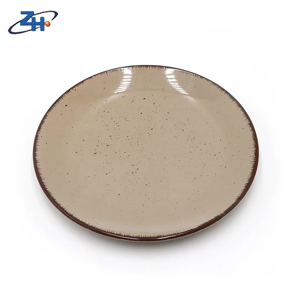 Dinner Plates Porcelain Plates Minimalist Customized Giveaways Custom Logo Ceramic Edge Ceramic for Hotel Restaurant Brown