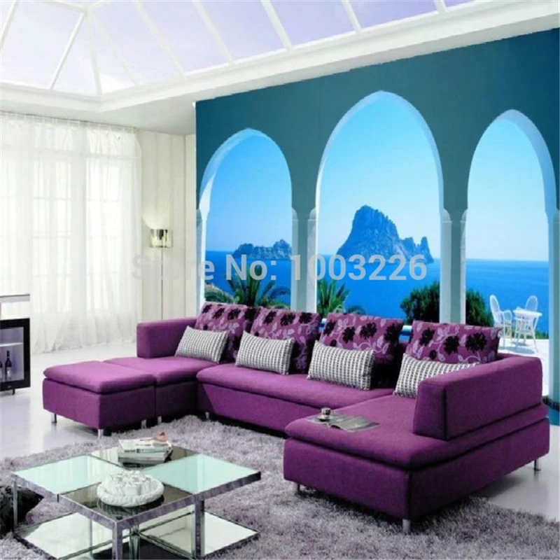 Feuerfeste Tapete Blue Mediterranean style New large wallpaper Custom wallpaper marble font b pillar b font buildings 3D - Feuerfeste Tapete