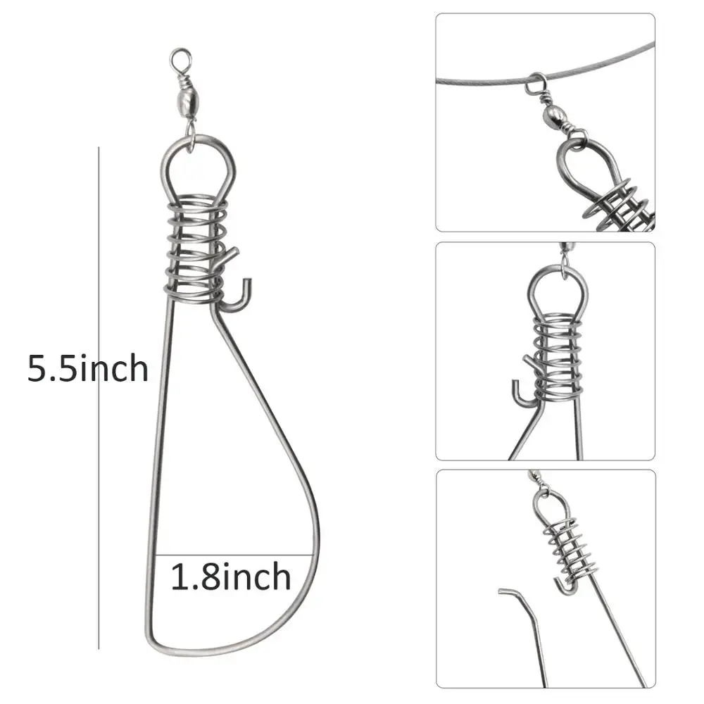 clips for wire fish hook Fishing Stringer Clip Fish Lock Stainless Steel Wire Rope Lanyard Live Fish  Lock with Float 5 Metal Snaps