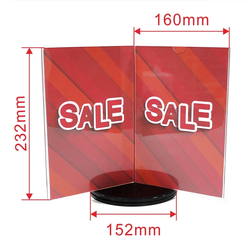 3 Sides Rotating Acrylic Display Stand Tabletop Brochure Menu Card Sign