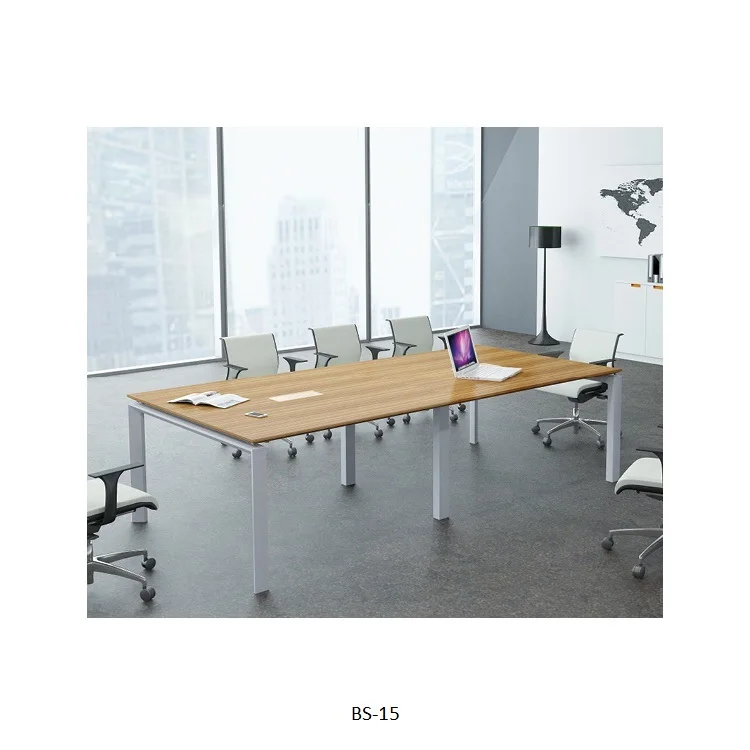 Office Modular Rectangular Tempered Glass Conference Meeting Room Table with Metal Leg