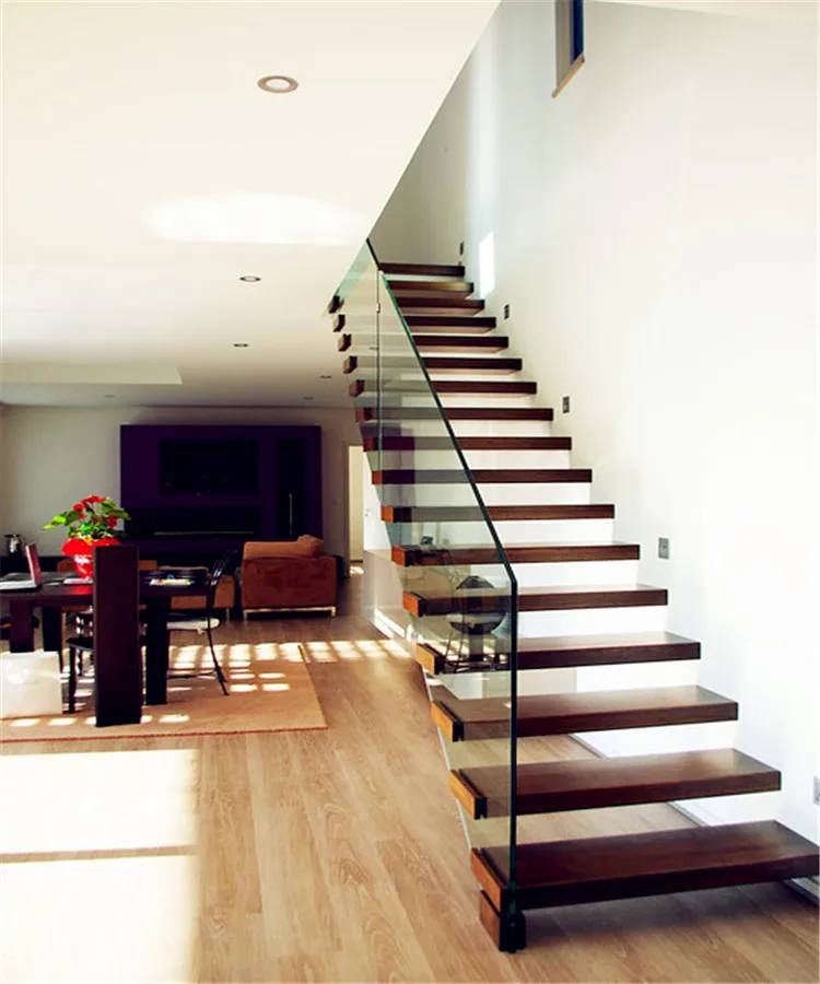 Моно-Лучевая прямая плавающая лестница с безрамными стеклянными перилами