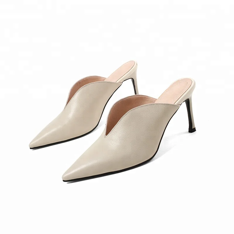 Shoes Maker High Quality Leather Ladies Summer Slipper Pointed Toe