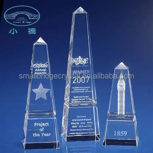 Troféu de obelisco de torre de cristal com gravação a laser para presentes de lembrança empresarial