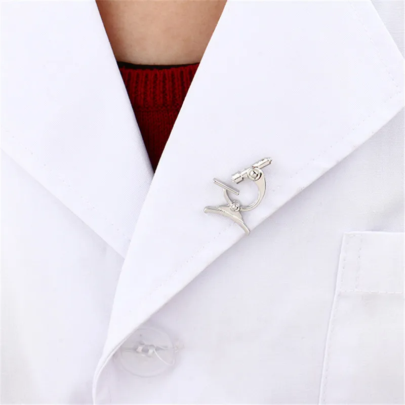 Silver Color Microscope Pin Biology Molecular Jewelry Gift for Doctor Medical Chemistry Jewelry Brooch