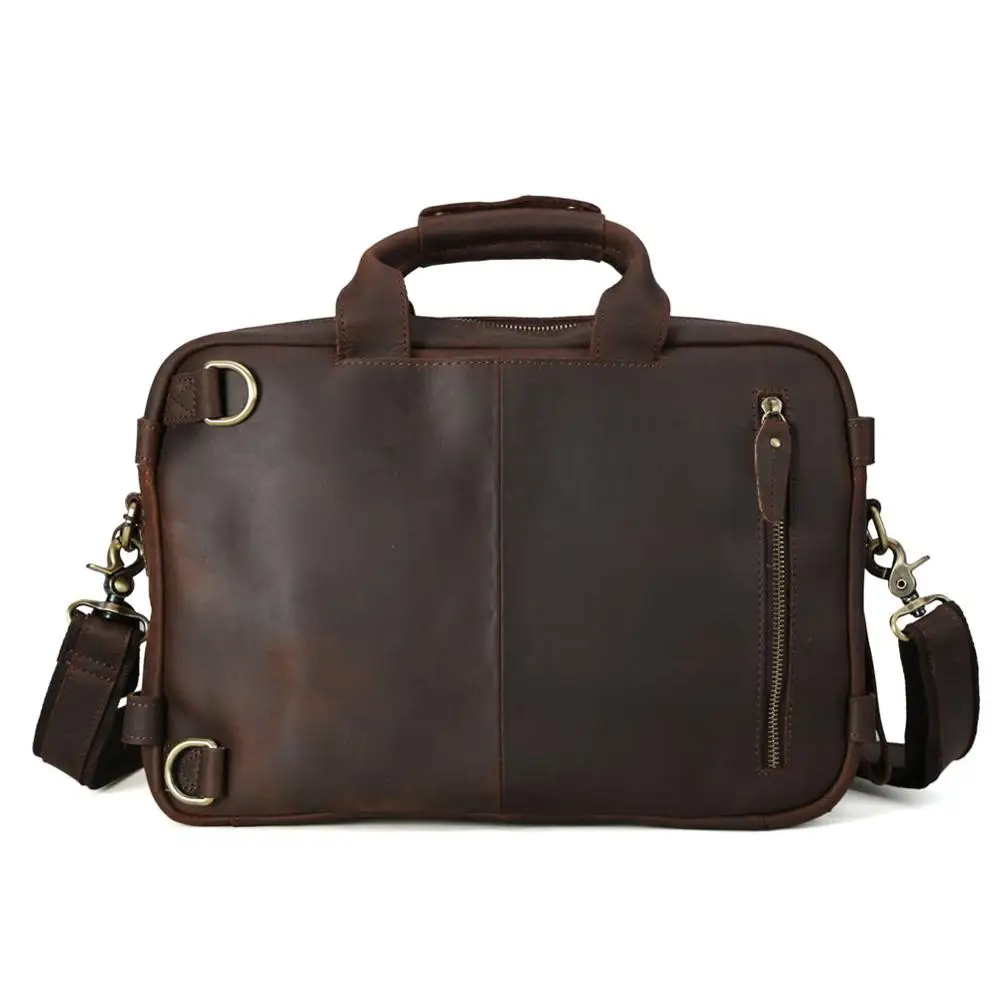 Tiding Men Expandable Genuine Leather Briefcase Convertible Backpack Shoulder Laptop Bag