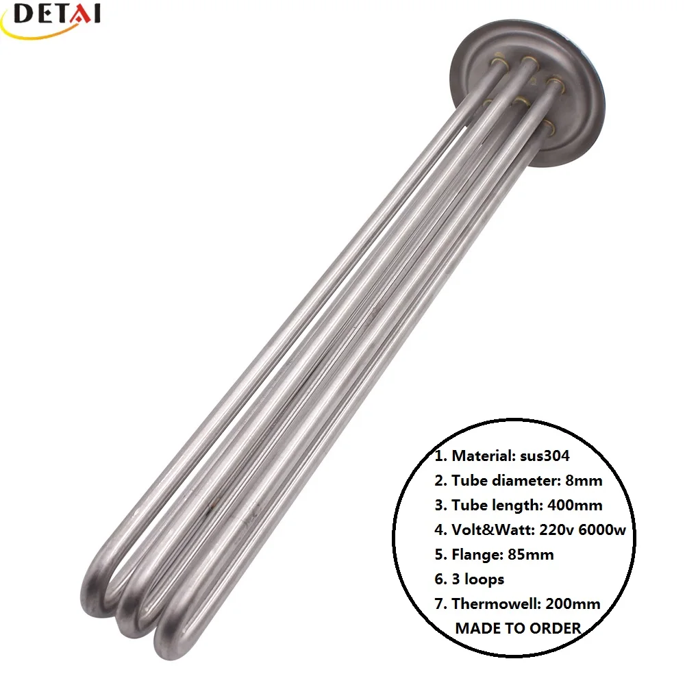 Dt 220v 6kw Stainless Steel Immersion Water Heater Element With Round