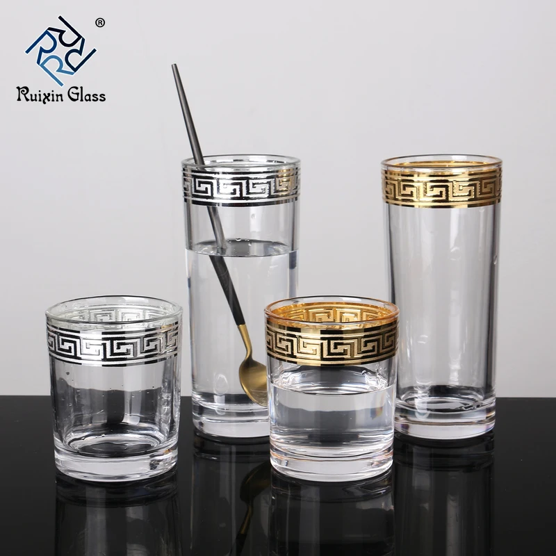 Customized Pattern Silver Gold Rimmed Wine Glass Cups for Drinking Water Whiskey