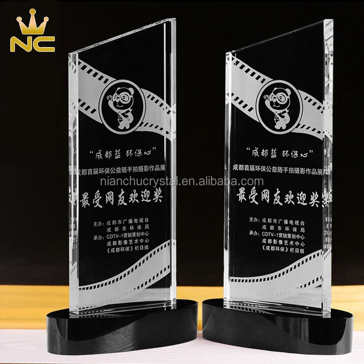 Slate Shaped Crystal Glass Clapperboard Trophy for Memorial Movie Plaques