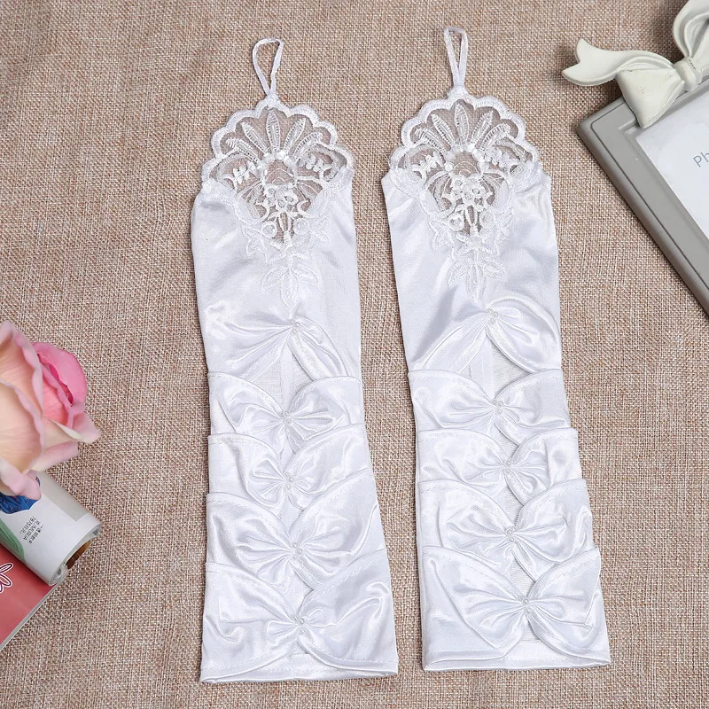 Лидер продаж, высокое качество, дешевые длинные кружевные перчатки без пальцев, свадебные аксессуары для невесты MGB10