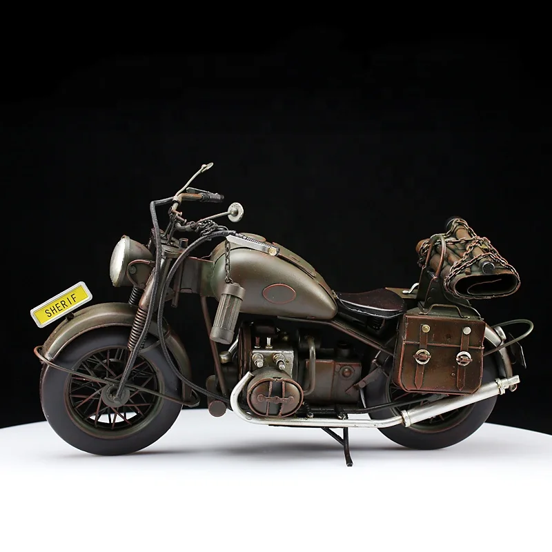 Vintage Metal Motorcycle Model - Antique Imitation Military Decor