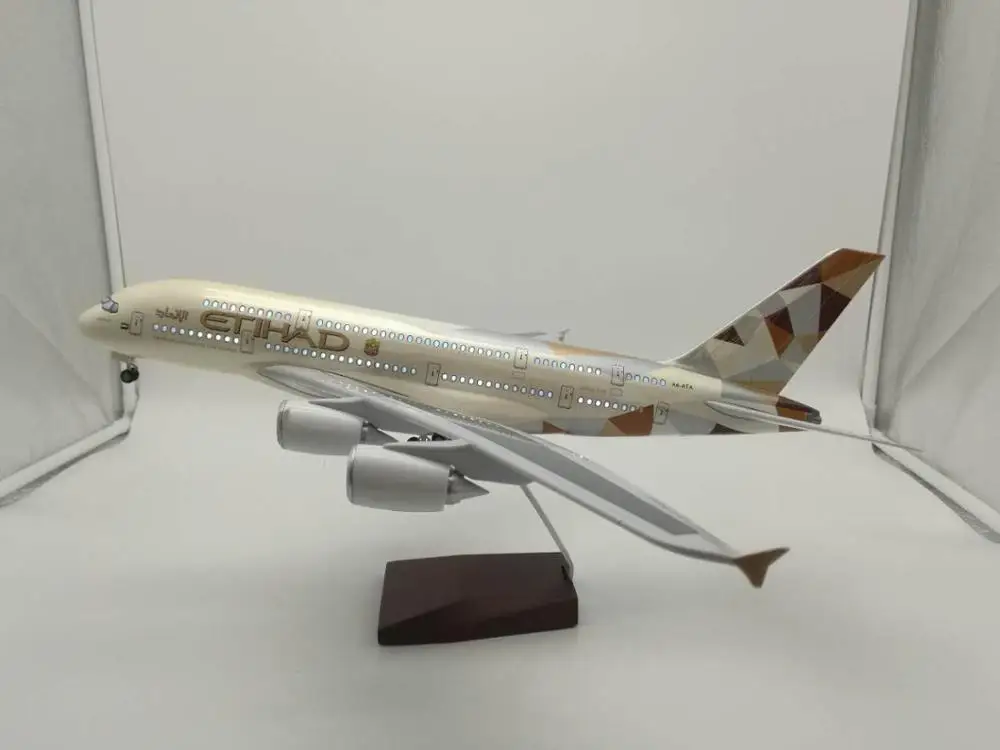 High Quality Etihad A380 LED Aircraft Model Voice Control Passenger  Model 1:160 46cm Resin Airplane Model