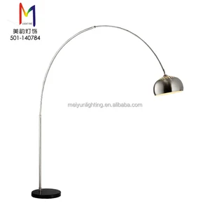 Adjustable Modern Decorative Arc Floor Light, Brushed Nickel Shade and Body with Marble Base
