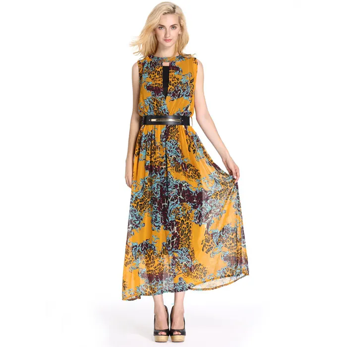 Women Casual One Piece Dress In Floral Print Long Yellow Dresses Chiffon New Style Buy Long Dress Chiffon New Style Floral Dress Women Casual One Piece Dress In Floral Print Product On Alibaba Com