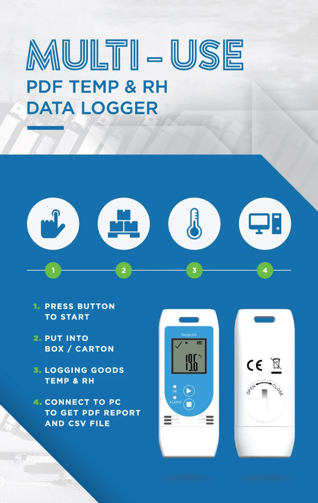 Tzone TempU03 Programmable Reprogrammable Temperature and Humidity Data Logger