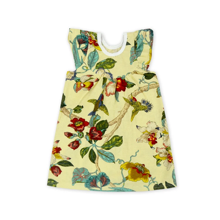 Горячие продажи многоцветный дизайн хлопка с рукавами-крылышками для маленьких девочек летнее платье
