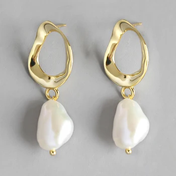 Natural freshwater Baroque Pearl Earrings 925 Sterling Silver 2021 Dangle Simple Fashion Gold Plated Earrings Jewelry for Women