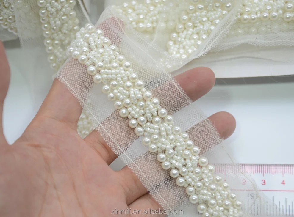 Craft beaded Fake pearls lace trim