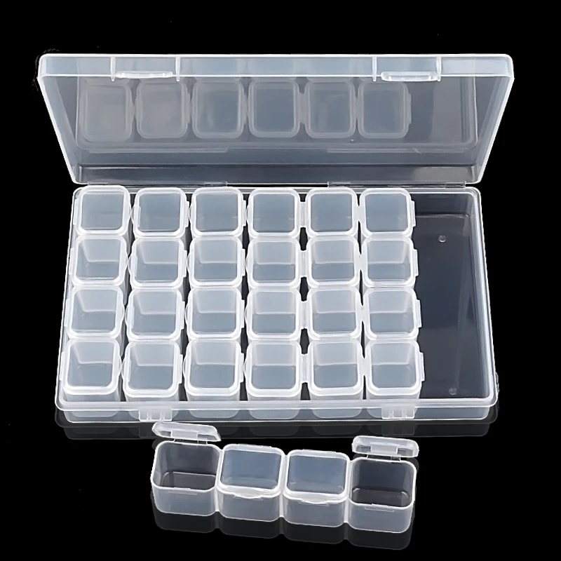 CW_ AU Clear 28 Slots Nail Art Tools Jewelry Storage Box Pill Make Up Case Organ 