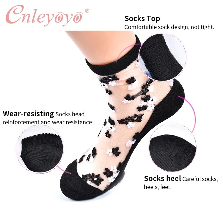 Новые сексуальные прозрачные Оптовые красивые стеклянные шелковые женские носки с цветами