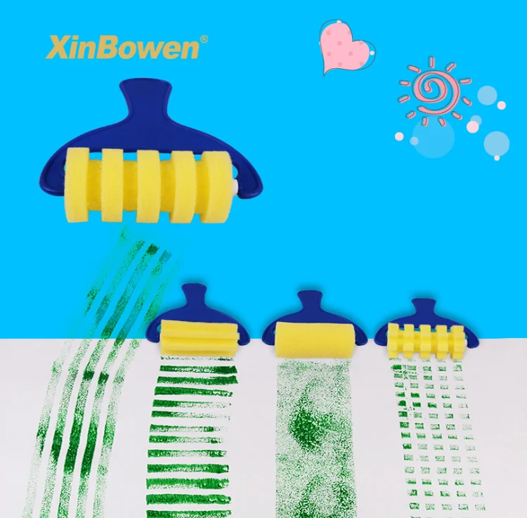 
Xinbowen Diy 4 шт пластиковая ручка различные роликовые поролоновые краски кисти для рисования детей 
