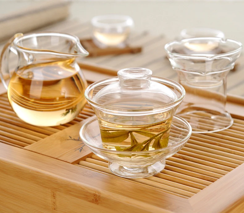 YBK Tech Gaiwan In Vetro Per Tè Kung Fu – Tazza Con Coperchio E Piattino, Stile Cinese Sancai, 130ml