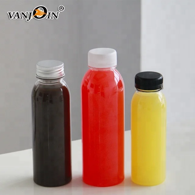 Custom Designed 250ml/350ml Round Shape PET Plastic Juice Bottles for Labeling