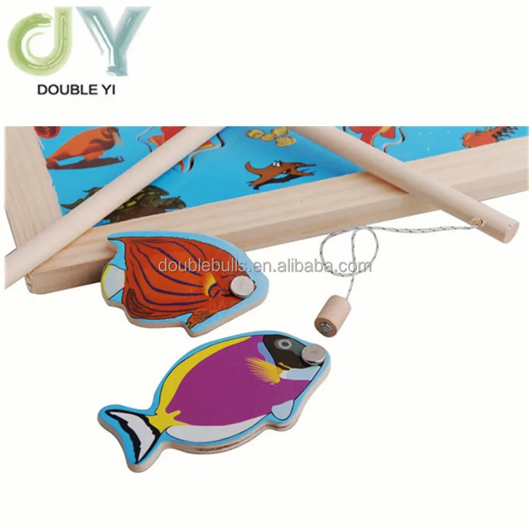 Мультяшная деревянная Магнитная игра-головоломка для рыбалки