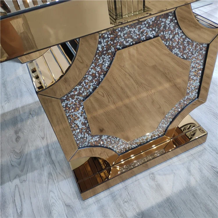 Elegant Charming Style Sparking Brown Mirrored Console Table